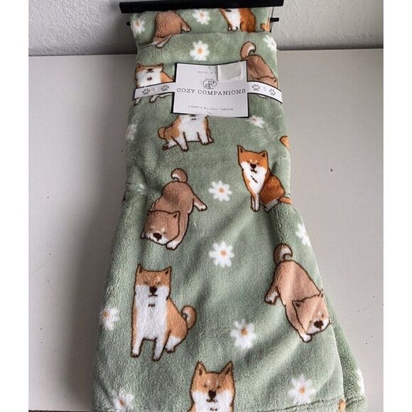 Cozy Companions Shiba Inu And Daisies Comfy Plush Soft Throw Blanket 60x70” NEW - Picture 2 of 12